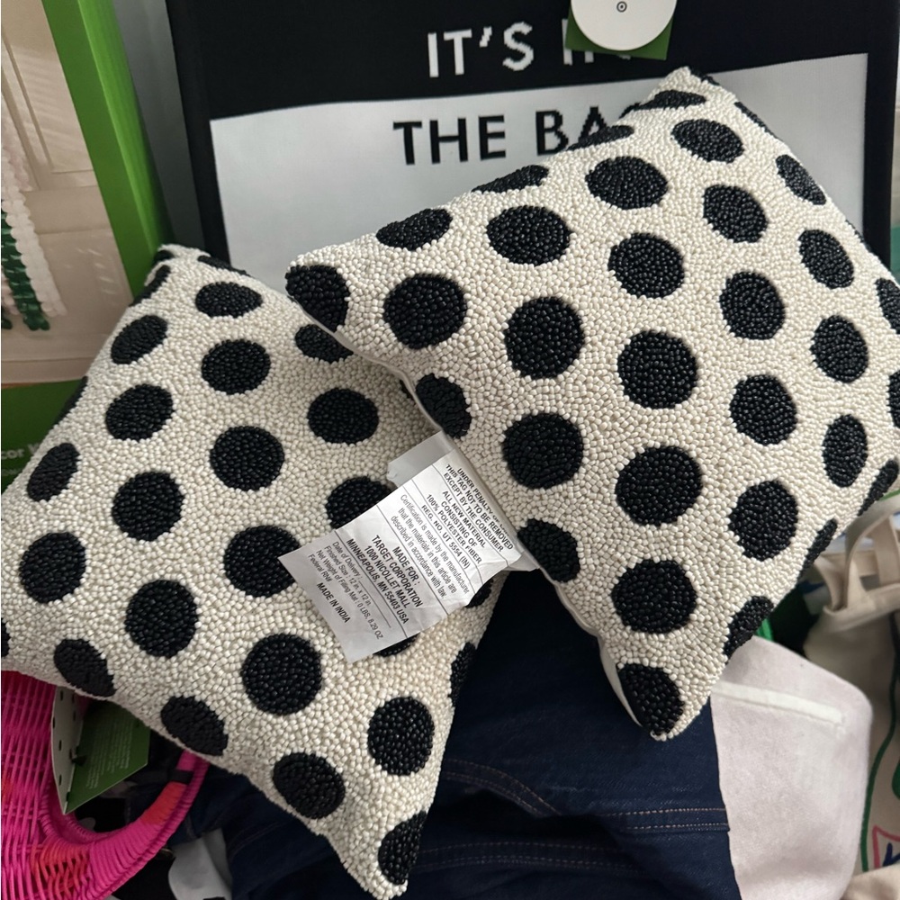 Kate Spade ♠️ Target 🎯 Beaded Polka Dot Accent Pillow Set - Black and White